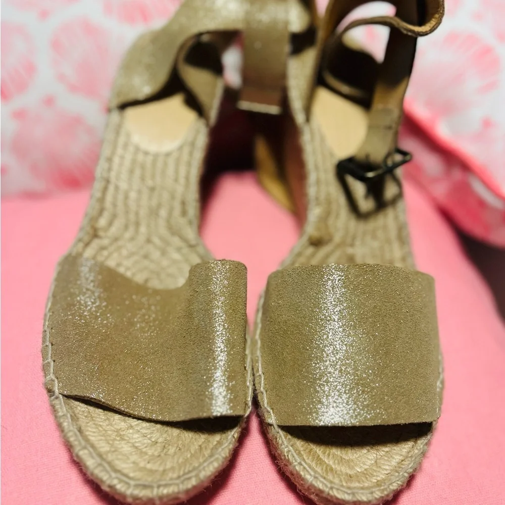 J. Crew Gold Metallic Espadrille Wedge Sandals
